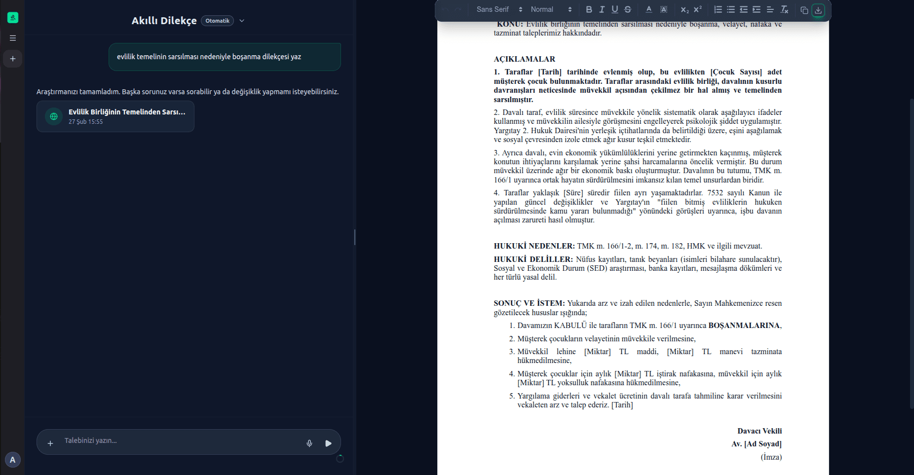 Akıllı Dilekçe Uygulama Ekranı